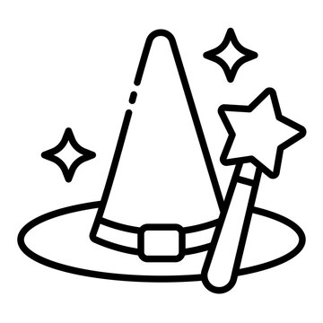 recommend clip art: Fantasy icon with a magic hat and wand casting enchantment
