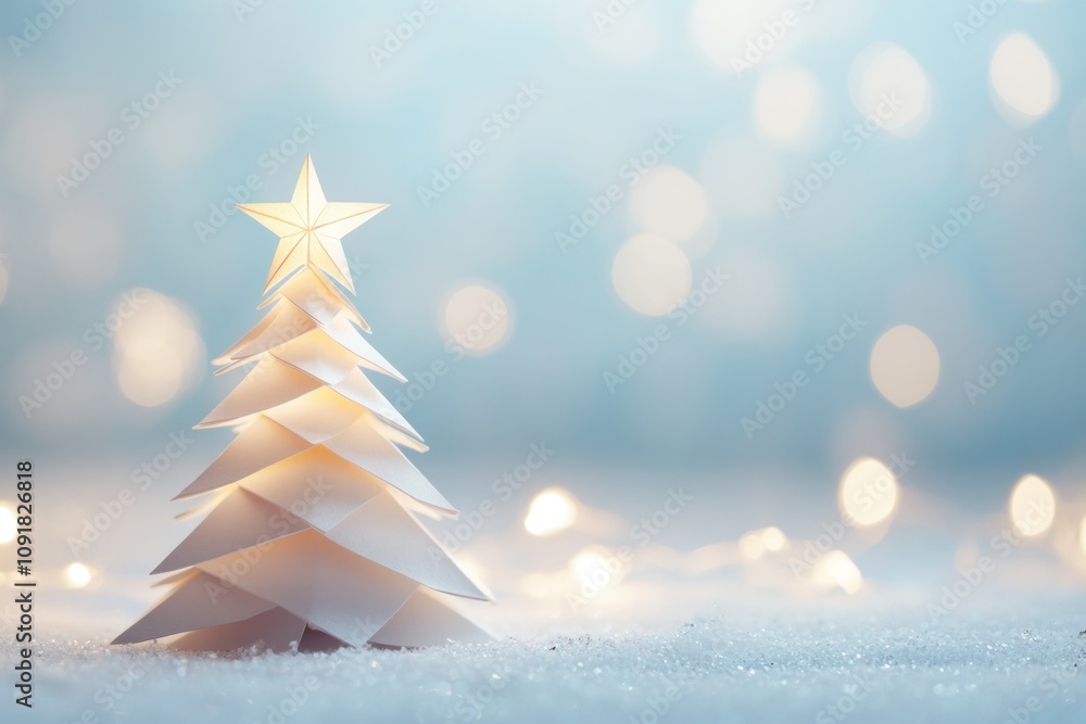 Poster elegant paper christmas tree with soft bokeh background