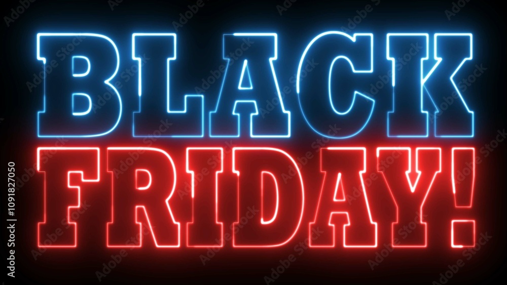 Poster black friday neon sign. black friday text font with neon light. luminous and shimmering haze inside 