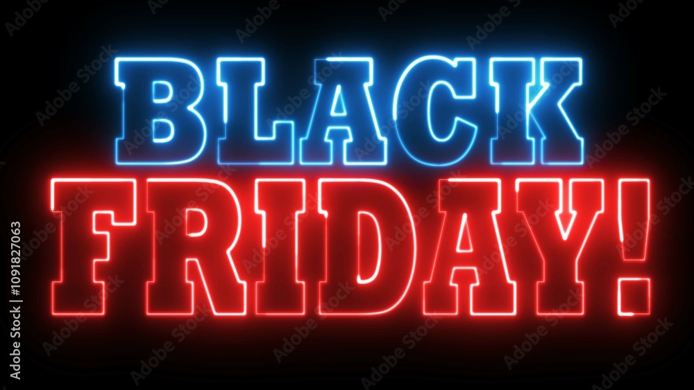 Poster black friday neon sign. black friday text font with neon light. luminous and shimmering haze inside 