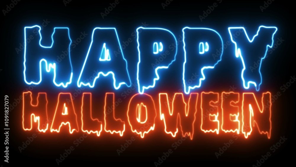 Poster happy halloween text font with light. luminous and shimmering haze inside the letters of the text ha