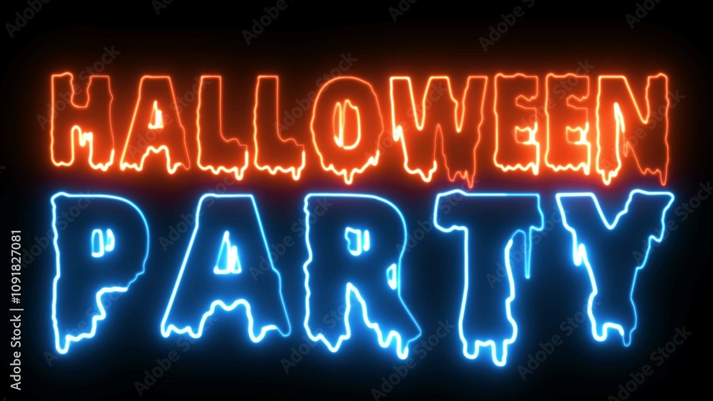 Poster halloween party text font with light. luminous and shimmering haze inside the letters of the text ha