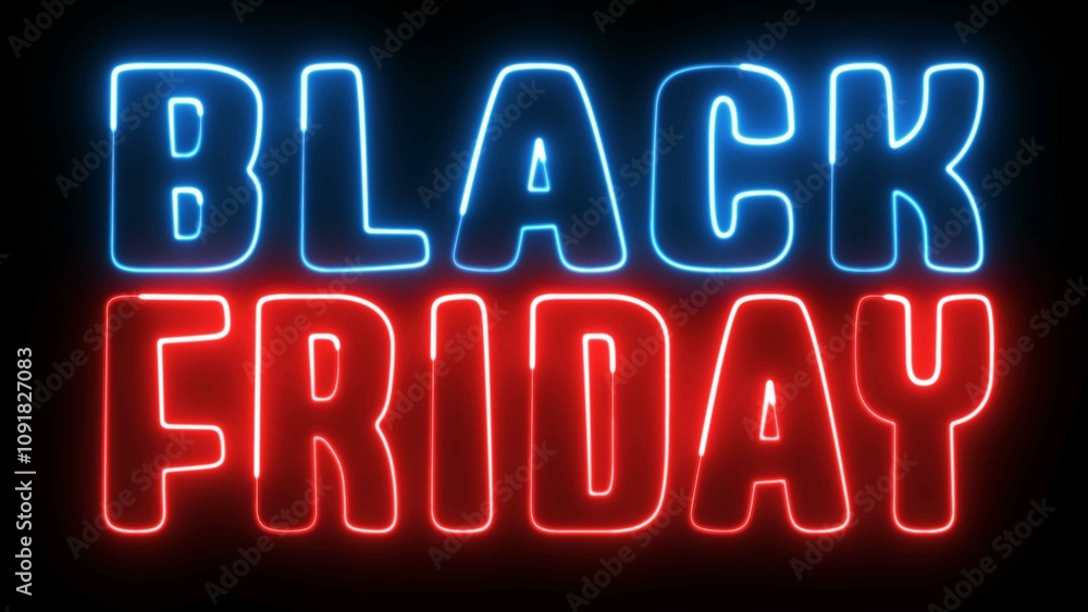 Poster black friday neon sign. black friday text font with neon light. luminous and shimmering haze inside 