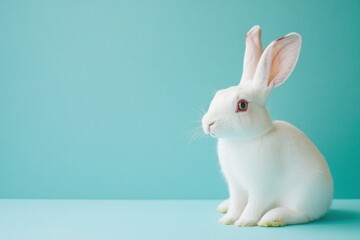 Obraz premium White Rabbit on a Soft Blue Background