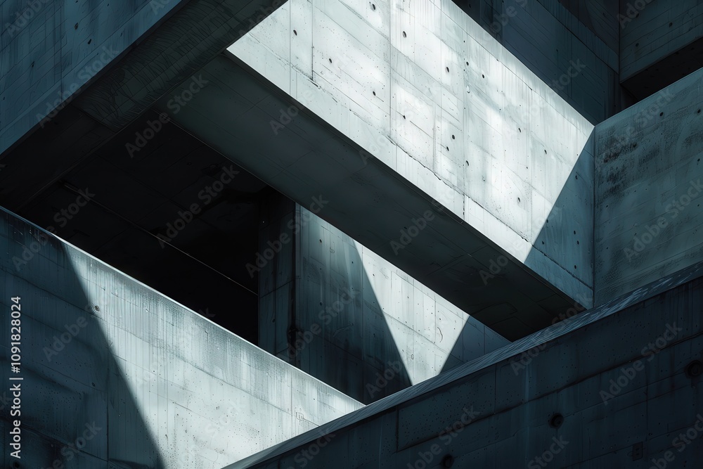 Poster sculpture featuring geometric shapes created from contrasting materials displayed in a bright indoor