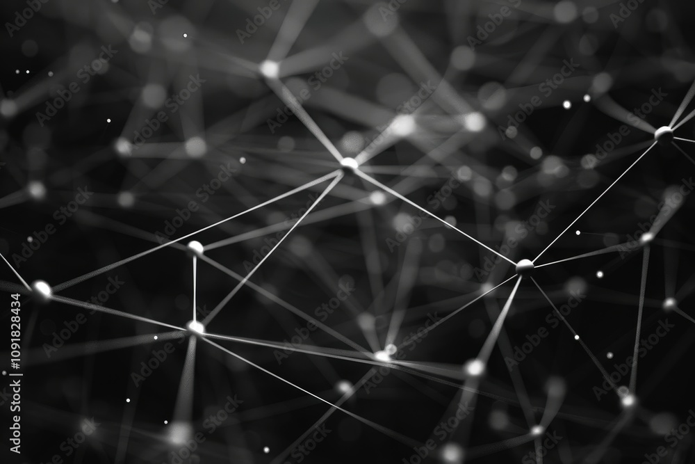 Poster Colorful abstract representation of interconnected nodes and lines illustrating data flow and digital networks in a dynamic virtual environment