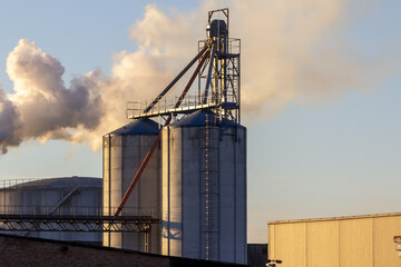 Obraz premium Silos at the factory. Storage tanks