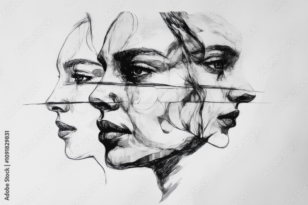 Poster dynamic ink portraits showcase faces that reveal a range of emotions through bold lines and strong s