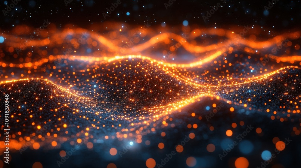Poster glowing neon network of lines and nodes