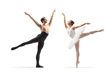 Male and female ballet dancers performing together