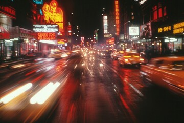 Fototapeta premium Taxis speeding through times square in the rain at night