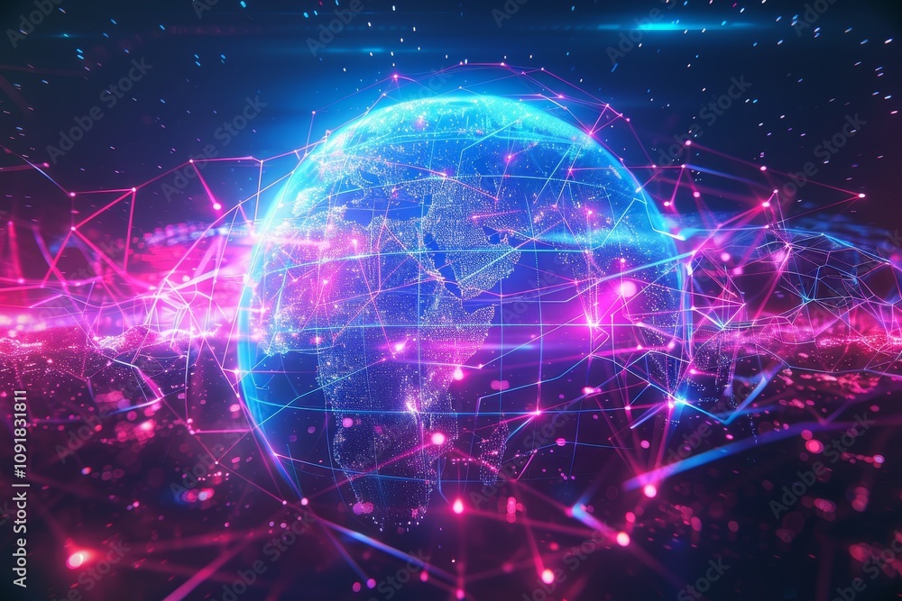 Aufkleber this visual showcases a colorful globe illuminated with interconnected lines, symbolizing global con