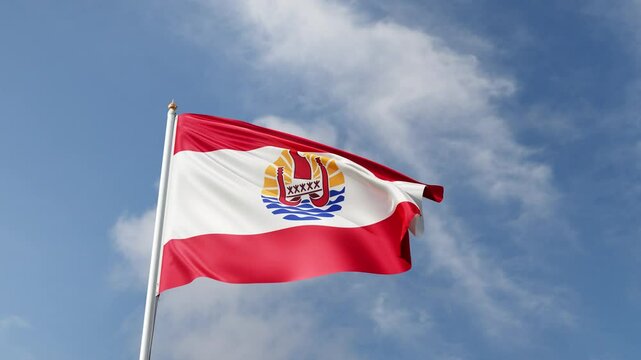 flag of french polynesia on a blue sky, waving in the wind, national symbol of french polynesia, tall flagpole, video of a flag on the sky