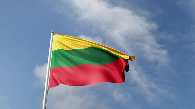 flag of lithuania on a blue sky, waving in the wind, national symbol of lithuania, european country, tall flagpole, video of a flag on the sky