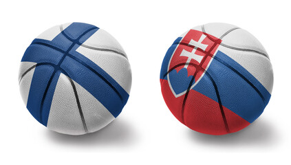 Fototapeta premium basketball balls with the national flags of slovakia and finland on the white background.