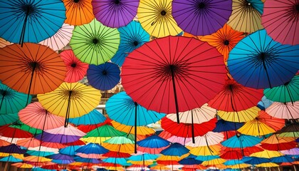 Obraz premium A skirt made from intricately arranged cocktail umbrellas, creating a whimsical, tropical look as it hangs on a hanger, Generative AI