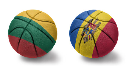basketball balls with the national flags of moldova and lithuania on the white background. © luzitanija
