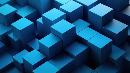 Naklejka premium Vibrant blue 3D geometric cube mosaic with gradient shadows, concept for digital technology, business innovation and corporate design