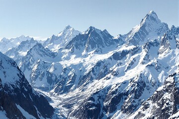 Fototapeta premium Breathtaking Snow-Capped Mountain Range Under Clear Blue Sky