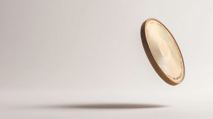 Fototapeta premium Spinning coin captured mid-air against white background