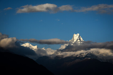 Mount Fishtail (Machapuchare) in the morning viewed from Tadapani, Nepal