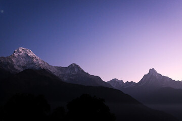 Annapurna south along with Mount Fishtail glowing in the first light