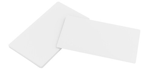 Stack of blank business cards or empty transparent cards. 3D rendering isolated on transparent background