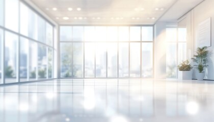 Fototapeta premium Bright Empty Room with Large Windows and Plants