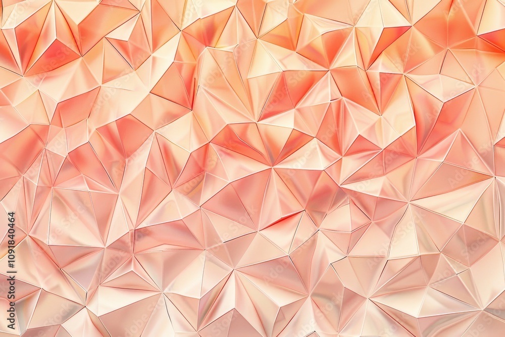 Poster a vibrant array of interlocking triangular shapes in soft peach and coral tones creates a three-dime