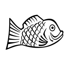 Stencil illustration of taiyaki fish shaped cake in the shape of tai or red sea bream considered a symbol of luck and fortune in Japan on isolated background done in black and white retro style.
