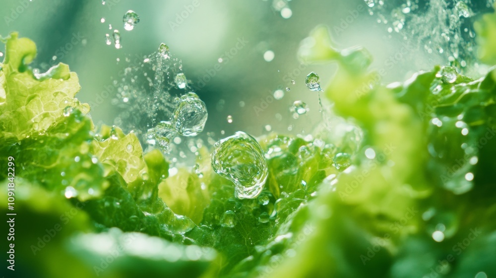 Aufkleber fresh lettuce splashed with water for a refreshing effect