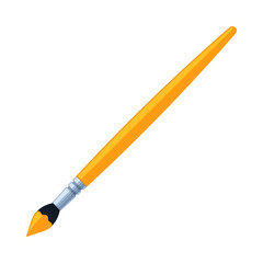 Fototapeta premium Yellow paintbrush with paint on bristles. Art supply, painting, and creativity concept. Flat vector illustration isolated on a white background