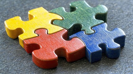Fototapeta premium Colorful puzzle pieces connected on smooth surface
