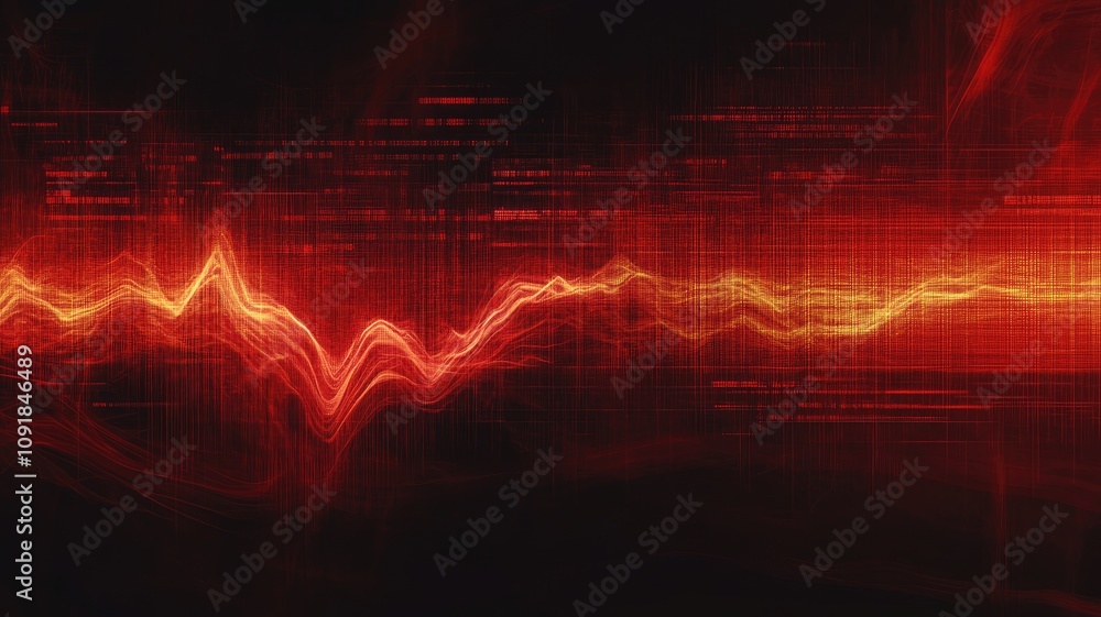 Poster abstract red and black digital waveform with dynamic lighting effects