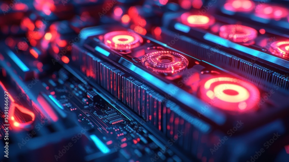 Poster close-up of computer hardware with red led lighting