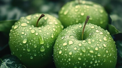 Green Apples with Dew Drops