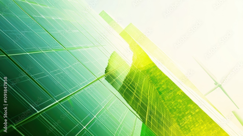Aufkleber this composition showcases solar panels and wind turbines against a minimalistic background with vib