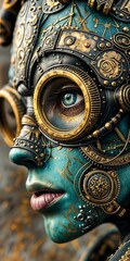 Fototapeta premium Close-up portrait of a fantasy warrior with an iron helmet.