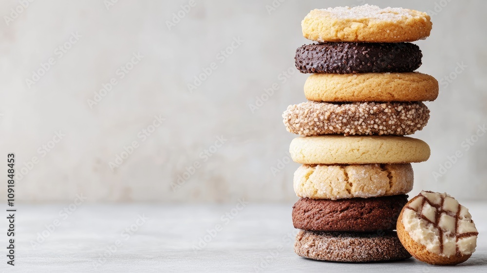 Poster assorted stack of cookies with diverse textures and flavors