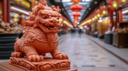 Fototapeta premium Discover the vibrant colors and auspicious symbolism of Chinese zodiac decorations showcased in a bustling market Experience the lively atmosphere and rich cultural heritage as you explore these