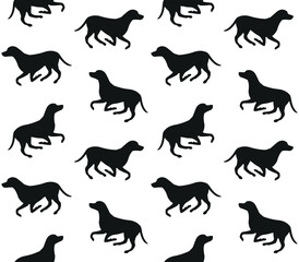 Obraz premium Vector seamless pattern of flat running Dalmatian dog silhouette isolated on white background