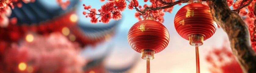 Spectacular Fireworks Exploding Over a Vibrant Chinese New Year Market A Stunning Display of Festive Decorations, Traditional Lanterns, and Bustling Crowds Celebrating the Year of the Year Capture