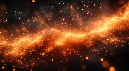 Fototapeta premium Abstract glowing orange particles, energy flow, dark background.