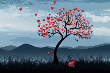 Valentines Day background with love tree vector illustration  