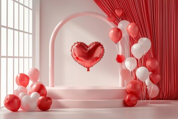 Valentines Day interior balloons stand podium background  