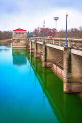 Scenic Lookout Point with the view of the bridge at the O'Shaughnessy Reservoir Dam in Dublin,...