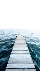 Fototapeta premium White wooden dock near body of water isolated with white highlights, png