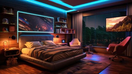 Modern Bedroom Interior Design with Futuristic Lighting