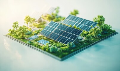 Fototapeta premium Solar panels in a green environment with sunlight reflecting off their surface, emphasizing sustainable energy and eco-friendly practices.