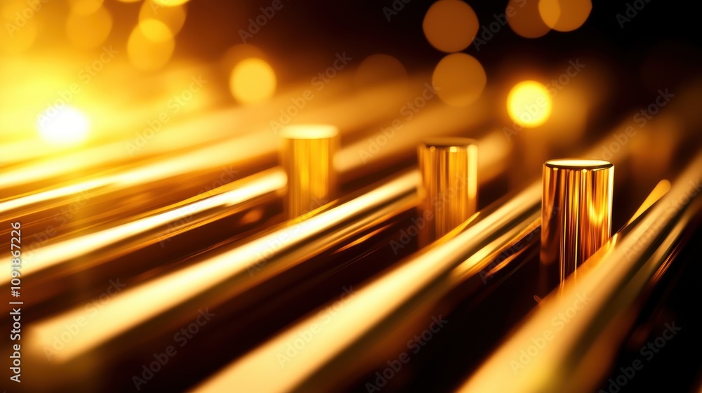 Aufkleber a close-up view of gleaming golden rods, highlighting their shiny surfaces and reflecting warm light